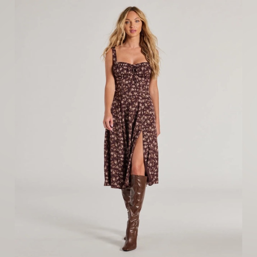 Chic Floral Corset Midi Dress
